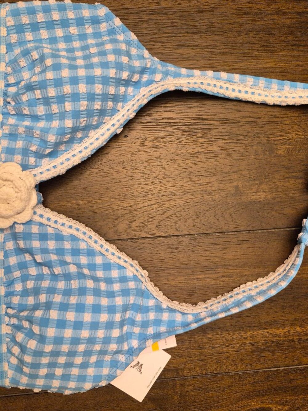 Jessica Simpson Blue Gingham Bikini Top Womens M Halter NWT